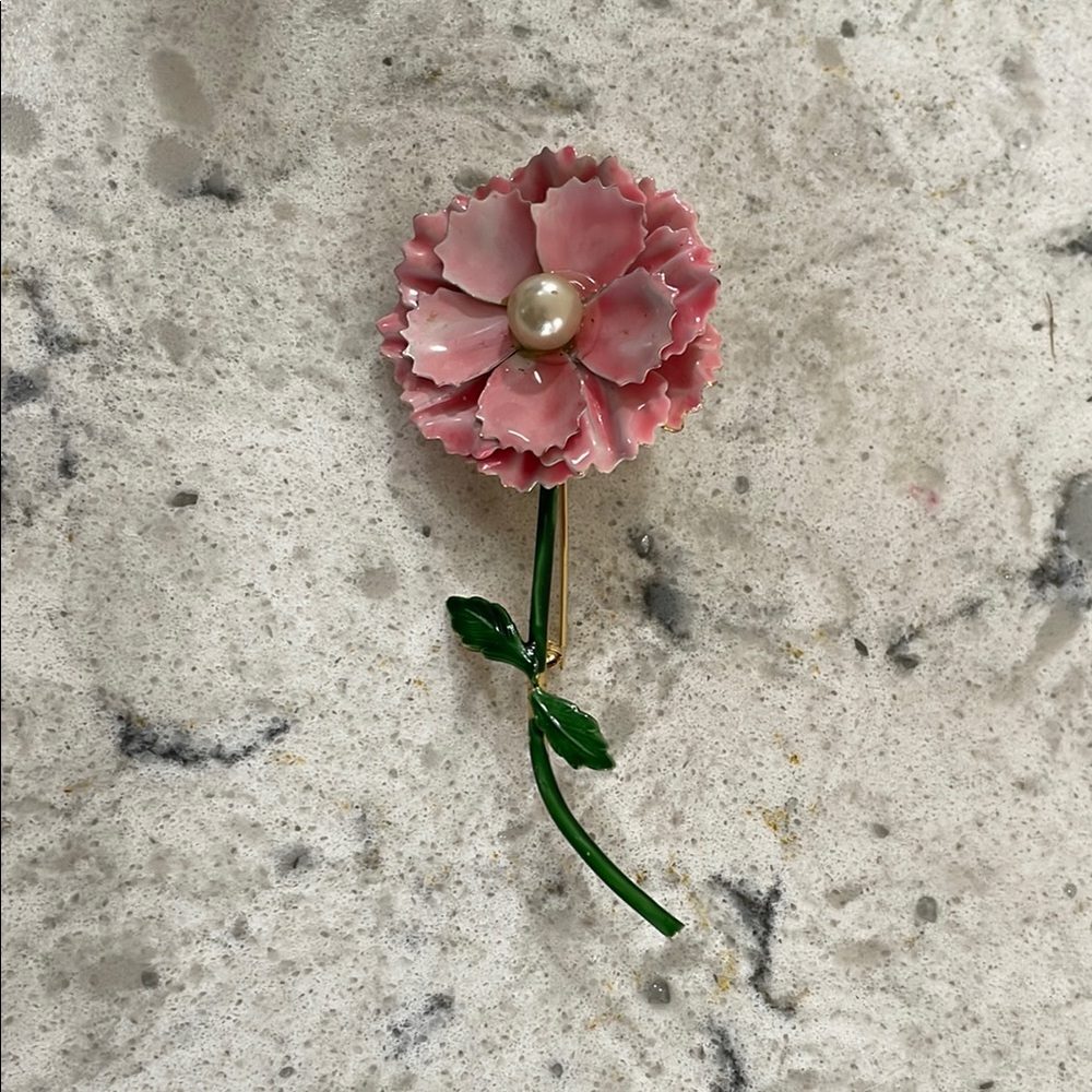 Pink Floral Brooch with Pearl Accent